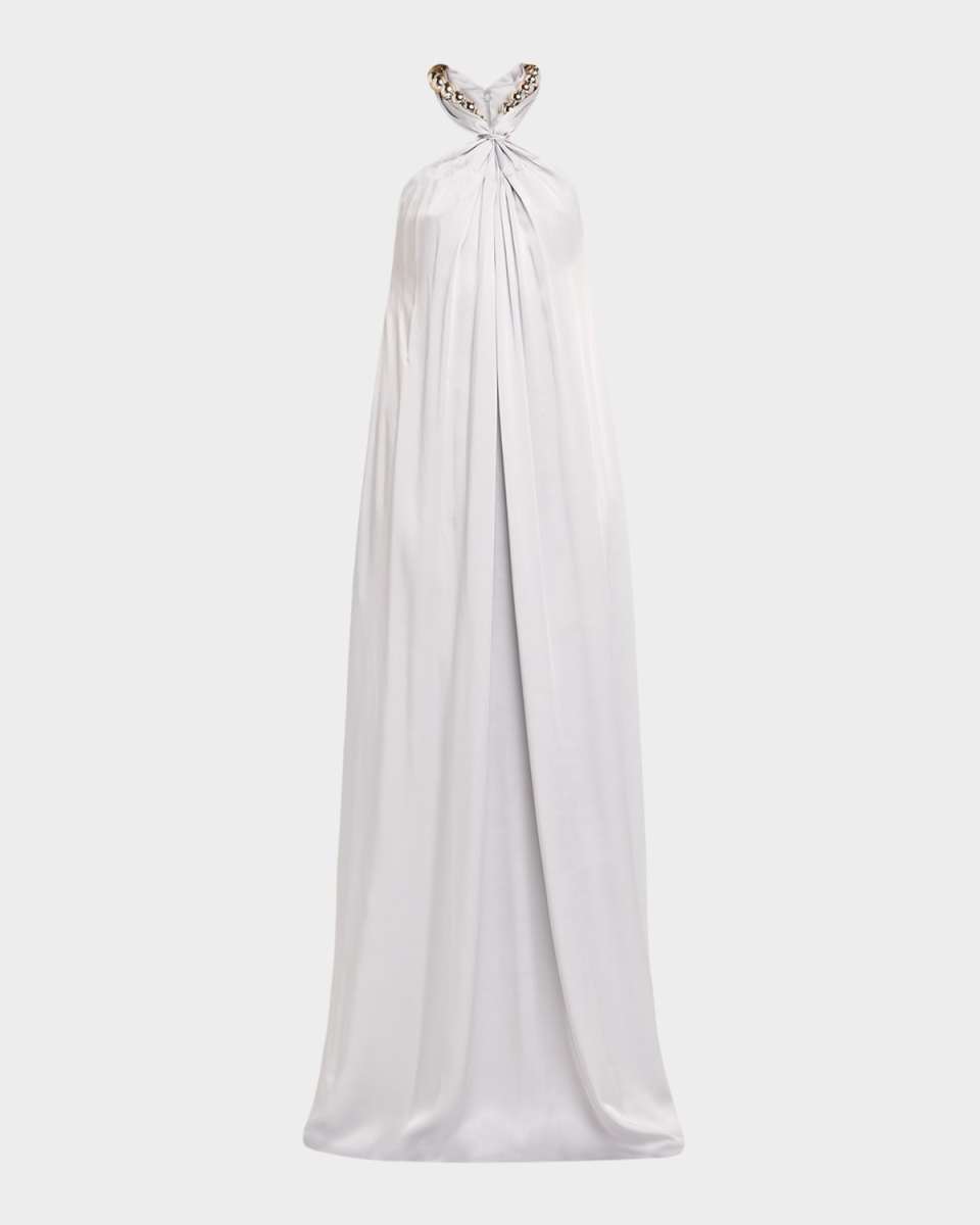 Ball-Collar Satin Halter Gown